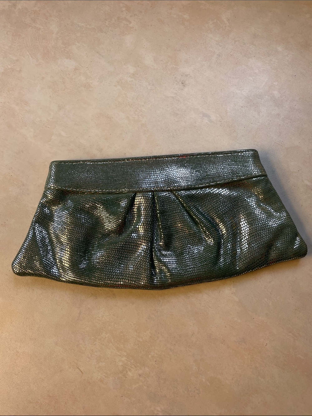 Lauren Merkin Metallic Green Pleated Women’s Clutch Purse Bag